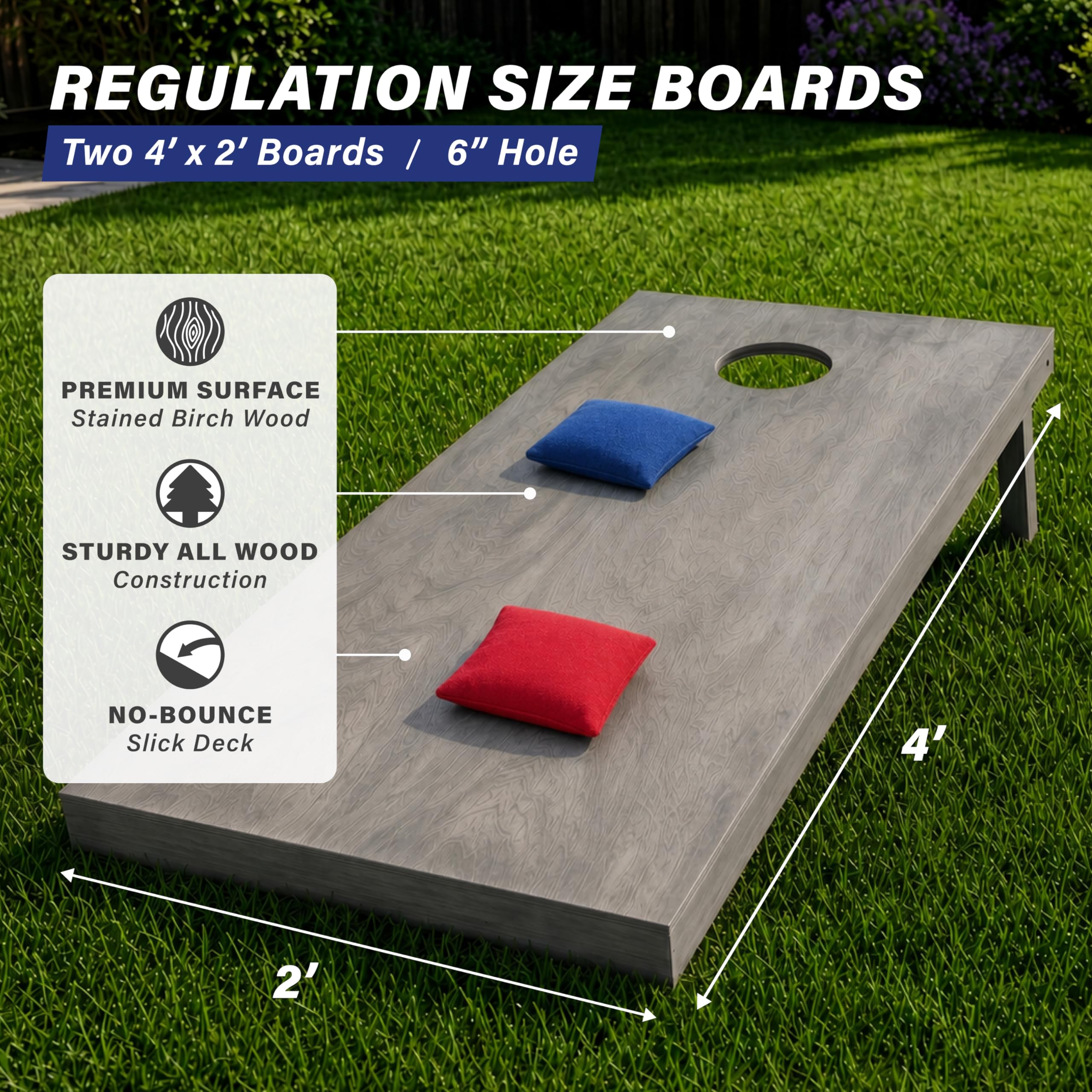 GoSports Cornhole-Set aus Holz, graue Oberfläche, inklusive Tragetasche