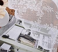 Vista 7 de Cortinas traslúcidas de encaje blanco para dormitorio, 55 x 54 pulgadas, paneles de cortina de encaje con rosas florales francesas duraderas