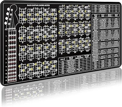 Enjoyard 4 String Bass Guitar Practice Mat Bass Theory Mat with Fretboard Notes Bass Guitar Chord Notes Interval Knowledge Chord Formula Knowledge Theory for Bass Beginner Enthusiasts