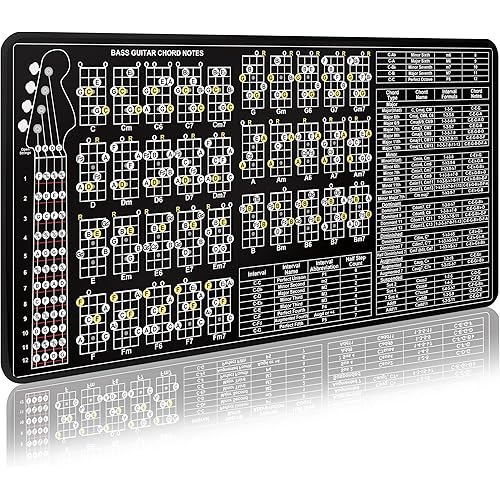 4 String Bass Guitar Practice Mat Bass Theory Mat with Fretboard Notes Bass Guitar Chord Notes Interval Knowledge Chord Formula Knowledge Theory for Bass Beginner Enthusiasts