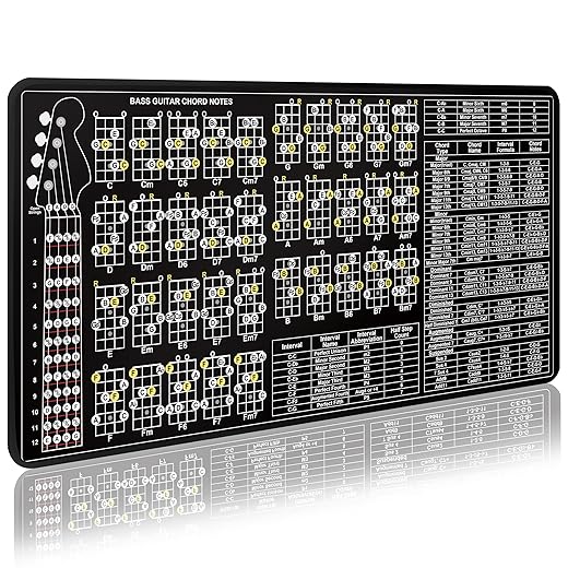 4 String Bass Guitar Practice Mat Bass Theory Mat with Fretboard Notes Bass Guitar Chord Notes Interval Knowledge Chord Formula Knowledge Theory for Bass Beginner Enthusiasts