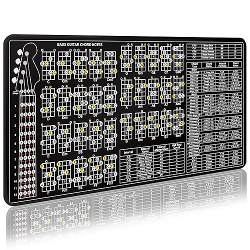 Enjoyard 4 String Bass Guitar Practice Mat Bass Theory Mat with Fretboard Notes Bass Guitar Chord Notes Interval Knowledge Chord Formula Knowledge Theory for Bass Beginner Enthusiasts