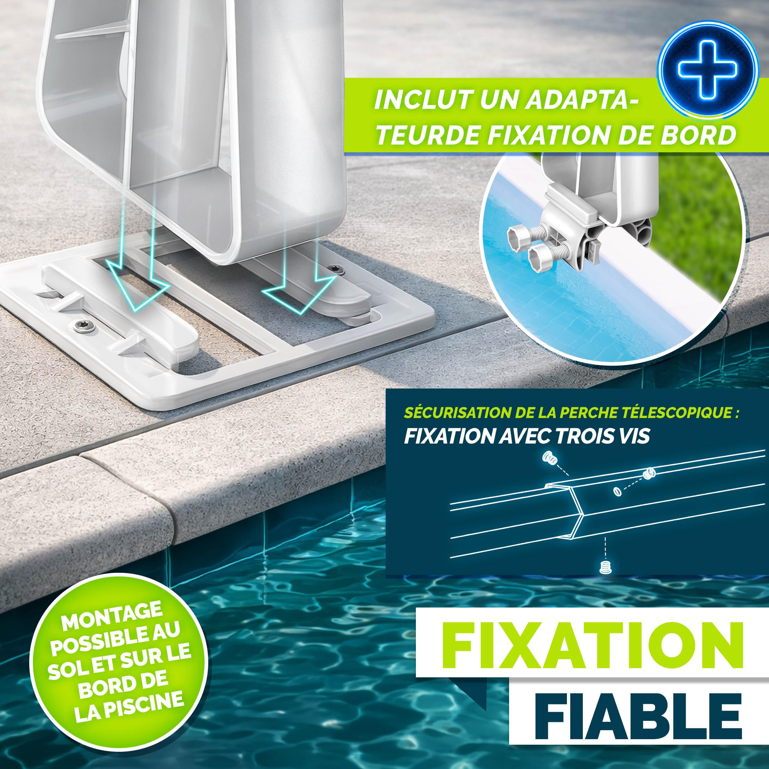 tillvex Dérouleur pour Piscine 1,05-6,15 m avec thermomètre | Système d'enroulage pour bâche Solaire | Dispositif d'enroulement Les bâches de Protection et couvertures de Piscine + Pattes de Fixation