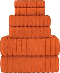Elegant Comfort 100% Turkish Cotton Corduroy Ribbed Luxury Bath Towels 6-Piece Set, Premium Feel - Quick Dry, Highly Absorbent, Contains 2 Bath Towels, 2 Hand Towels, and 2 Washcloths, Orange