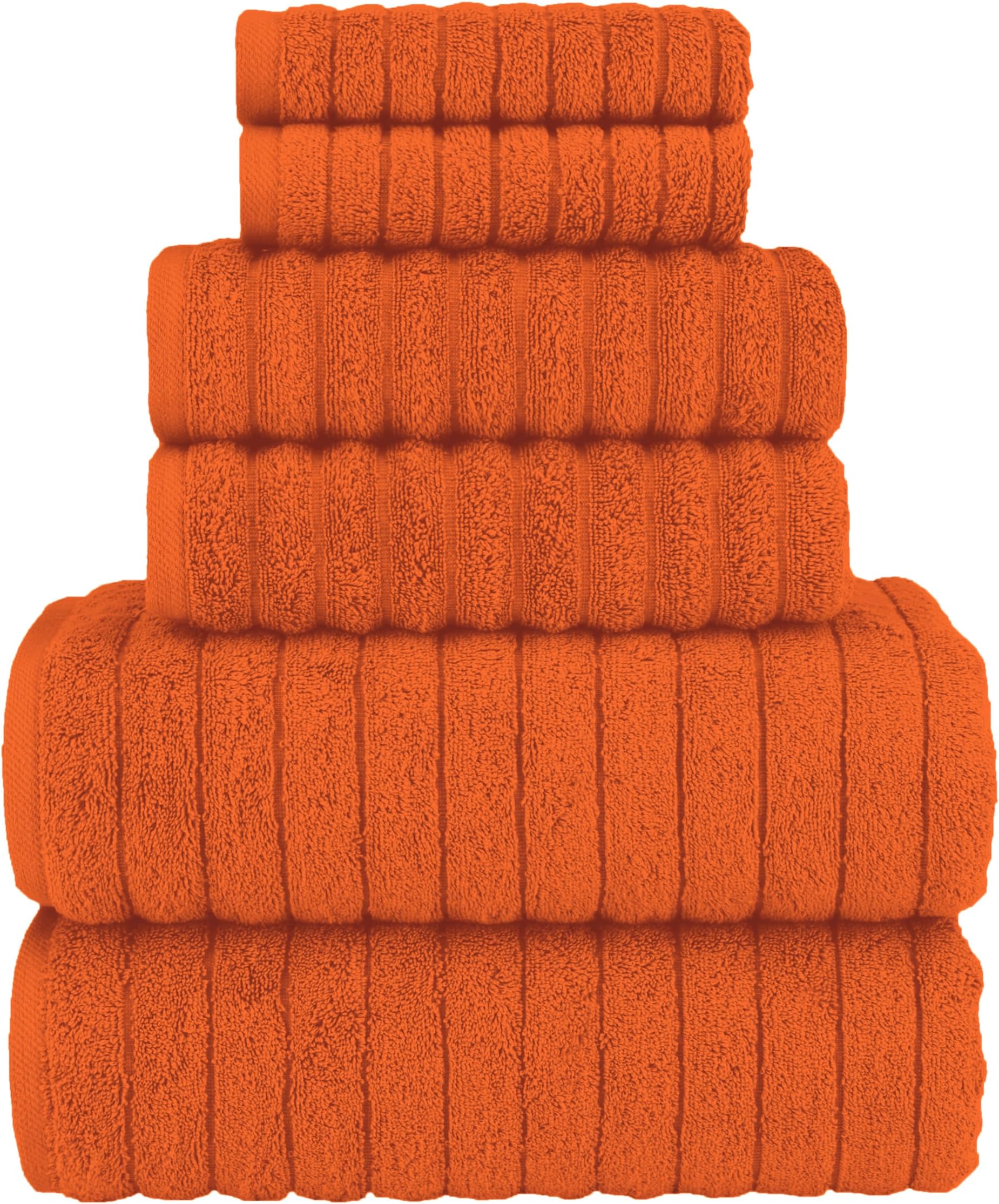 Elegant Comfort 100% Turkish Cotton Corduroy Ribbed Luxury Bath Towels 6-Piece Set, Premium Feel - Quick Dry, Highly Absorbent, Contains 2 Bath Towels, 2 Hand Towels, and 2 Washcloths, Orange