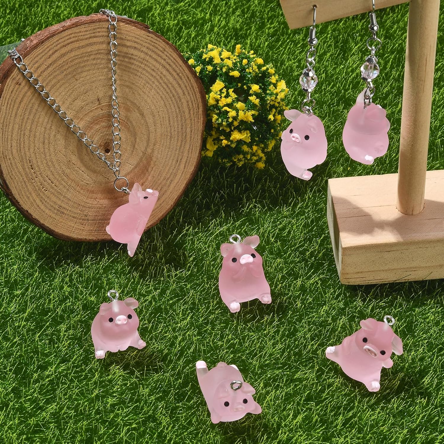 36Pcs Luminous Resin Pig Charms Glow in the Dark Mini Pink Pig Pendants Cute Animal Charms for Bracelets Necklace Earrings Jewelry Making DIY Ornament Accessories - Image 5