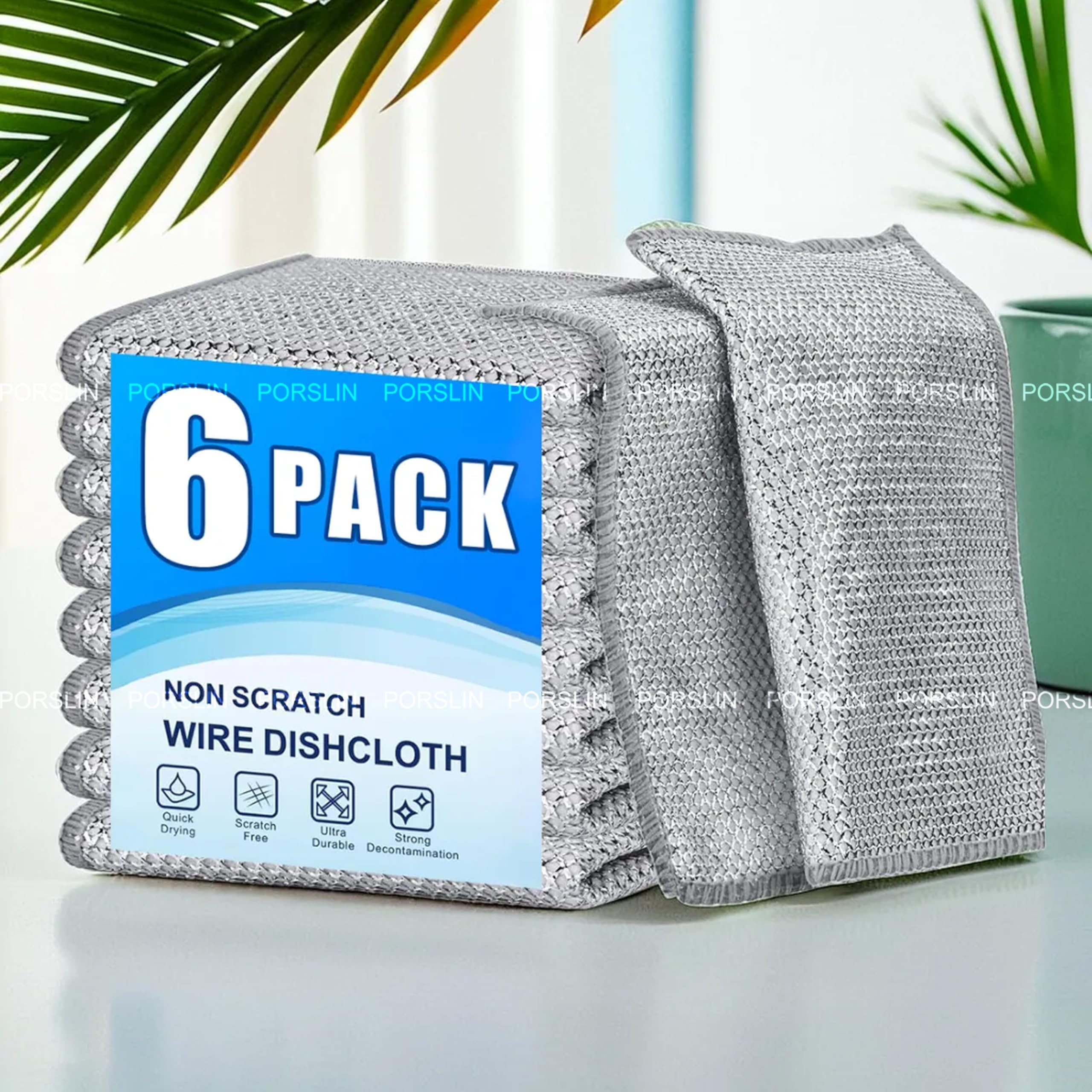 Porslin Pack of 6 Wire Dishwashing Rag for Wet and Dry Non-Scratch Steel Wire Dish Wash Cloth, Multipurpose Cleaning Pads, Non-Scratch Wire Dishcloths for Washing Dishes Counters Kitchen Cleaning (B0D8J9LDPK) Amazon Price History, Amazon Price Tracker