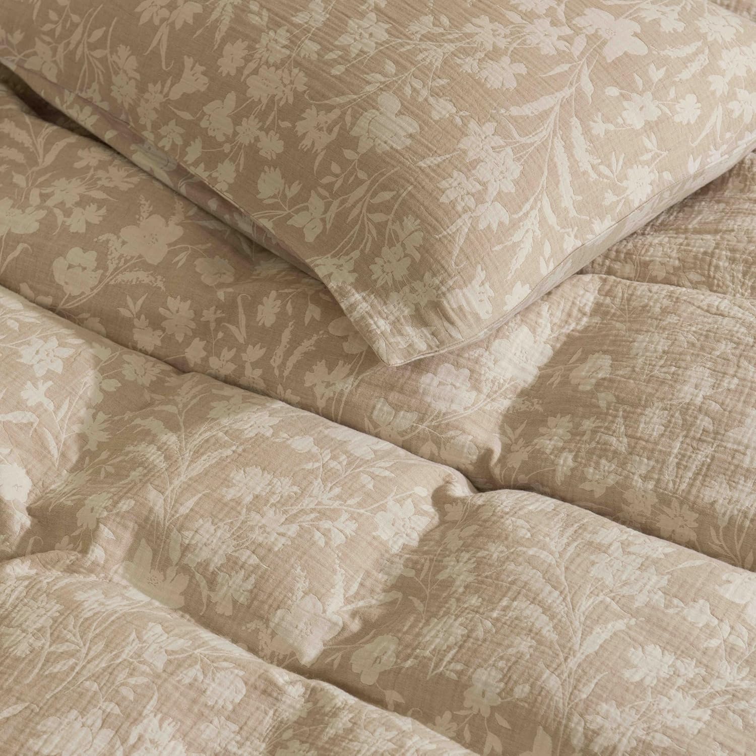 MIDO HOUSE Floral Jacquard Wave Bedding Set – 3-Piece Muslin Duvet Cover with Zipper Closure,Soft Cotton Yarn-Dyed Jacquard,Breathable & Fade-Resistant All Season