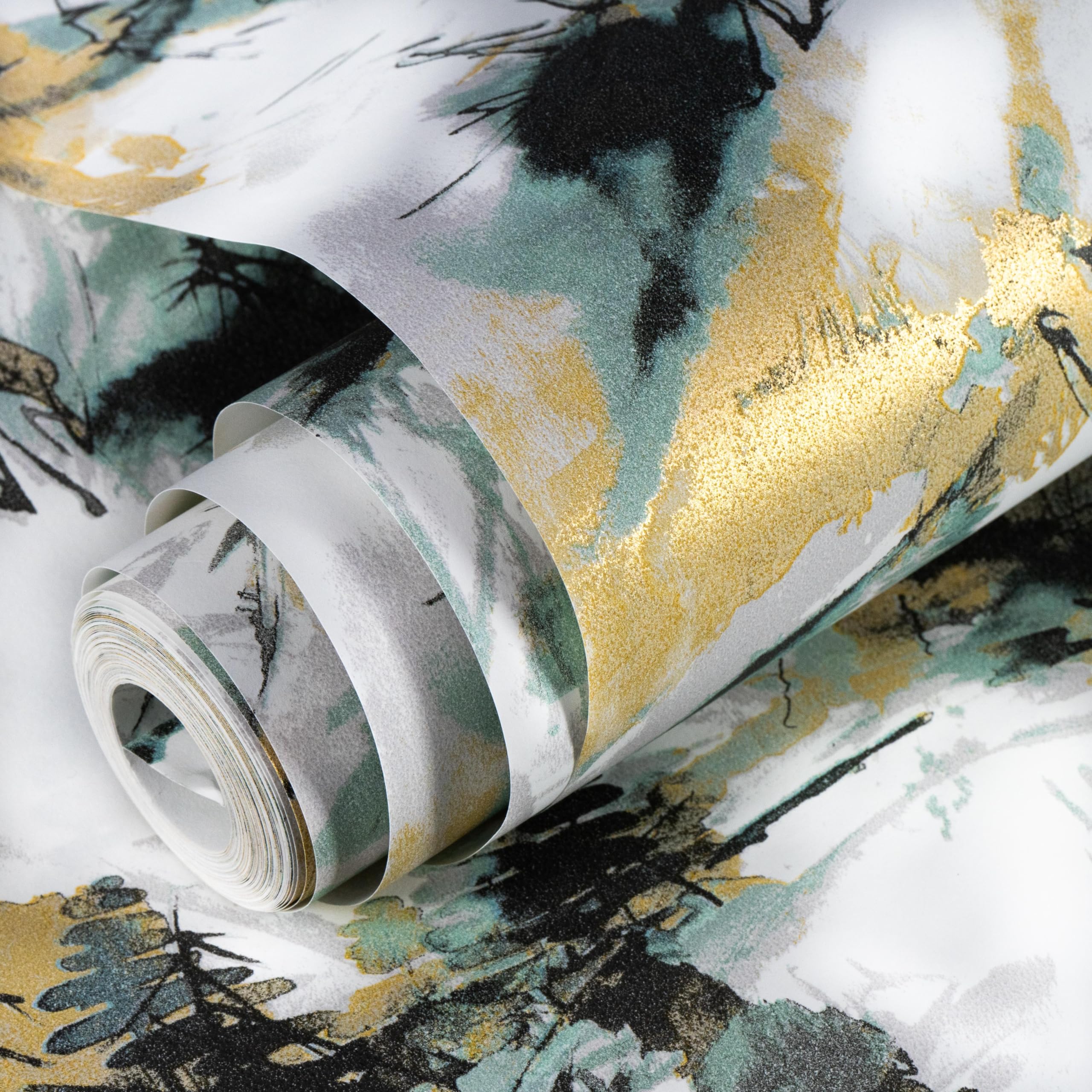 wolpin Wallpaper Non-Woven Non-Adhesive 53 cm x 9.5m (±3%) Abstract Nature Design Trees with Gold Highlights, White and Multicolor (B0DBFJ8SFW) Amazon Price History, Amazon Price Tracker