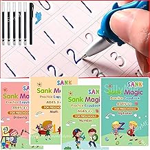 Sank Magic Book for Kids 2-5years - 4 Books +1 Pen+ 10Refill + 1 Grip - Sank Magic Practice Copy Book for Kids 2-5 Years - Calligraphy Reusable Magical Book Drawing Alphabet Writing Practice Book