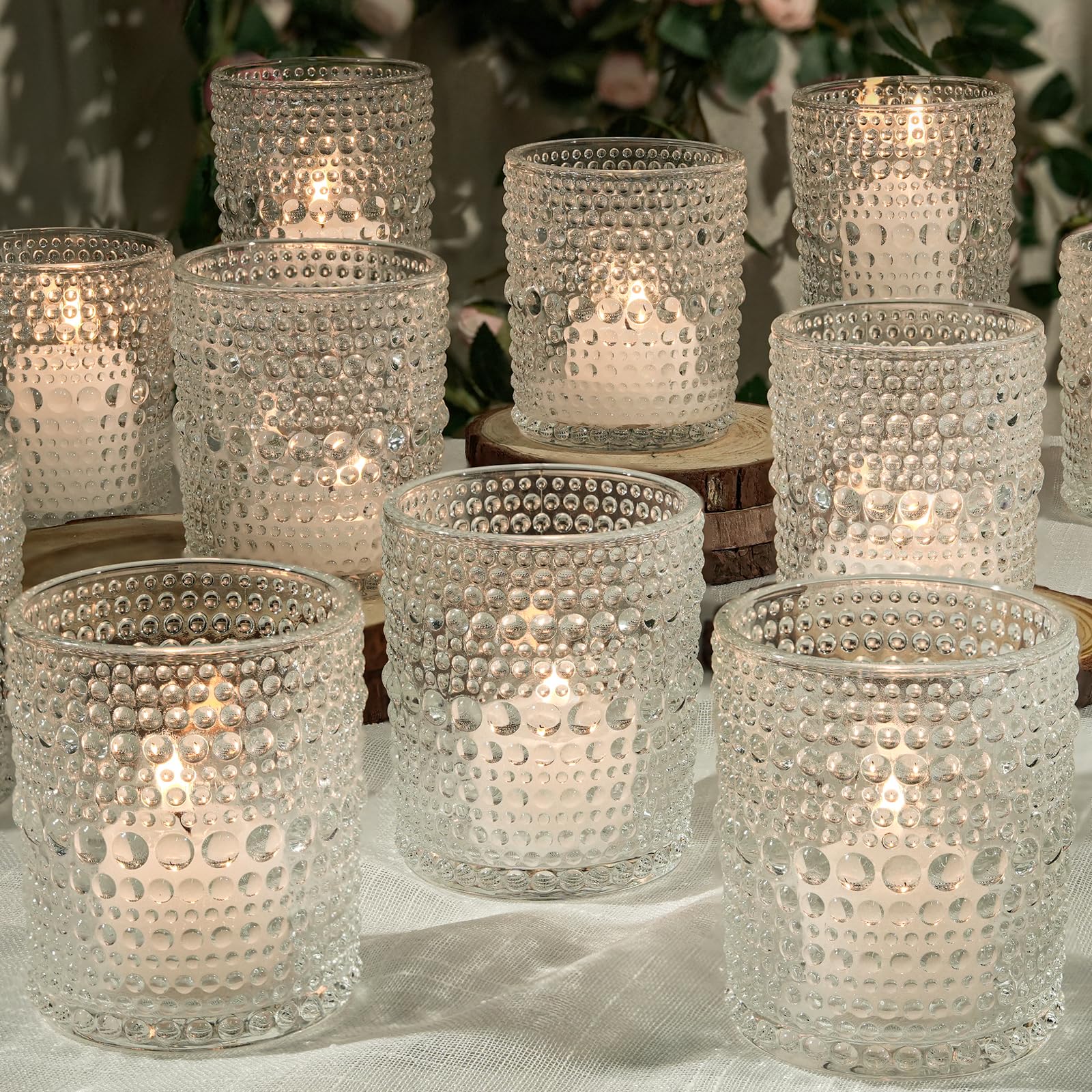 12 portavelas votivos grandes, 2.7 x 3.5 pulgadas, portavelas de cristal transparente a granel para manualidades, decoración de mesa de boda y Navidad, Acción de Gracias (12)
