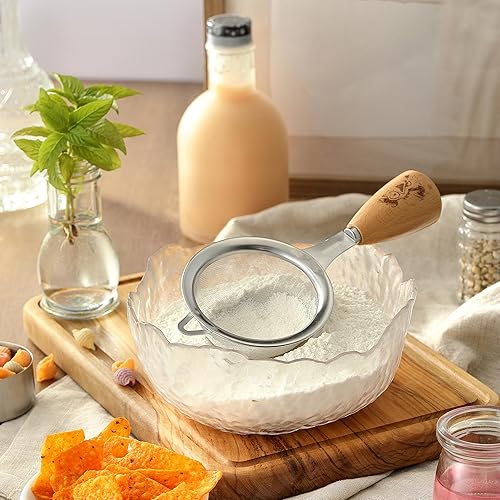 Miniatura 7 de Colador de malla fina, pequeño tamiz de malla fina de acero inoxidable con mango ergonómico de madera para cocina, matcha, cóctel, jugo de té y café