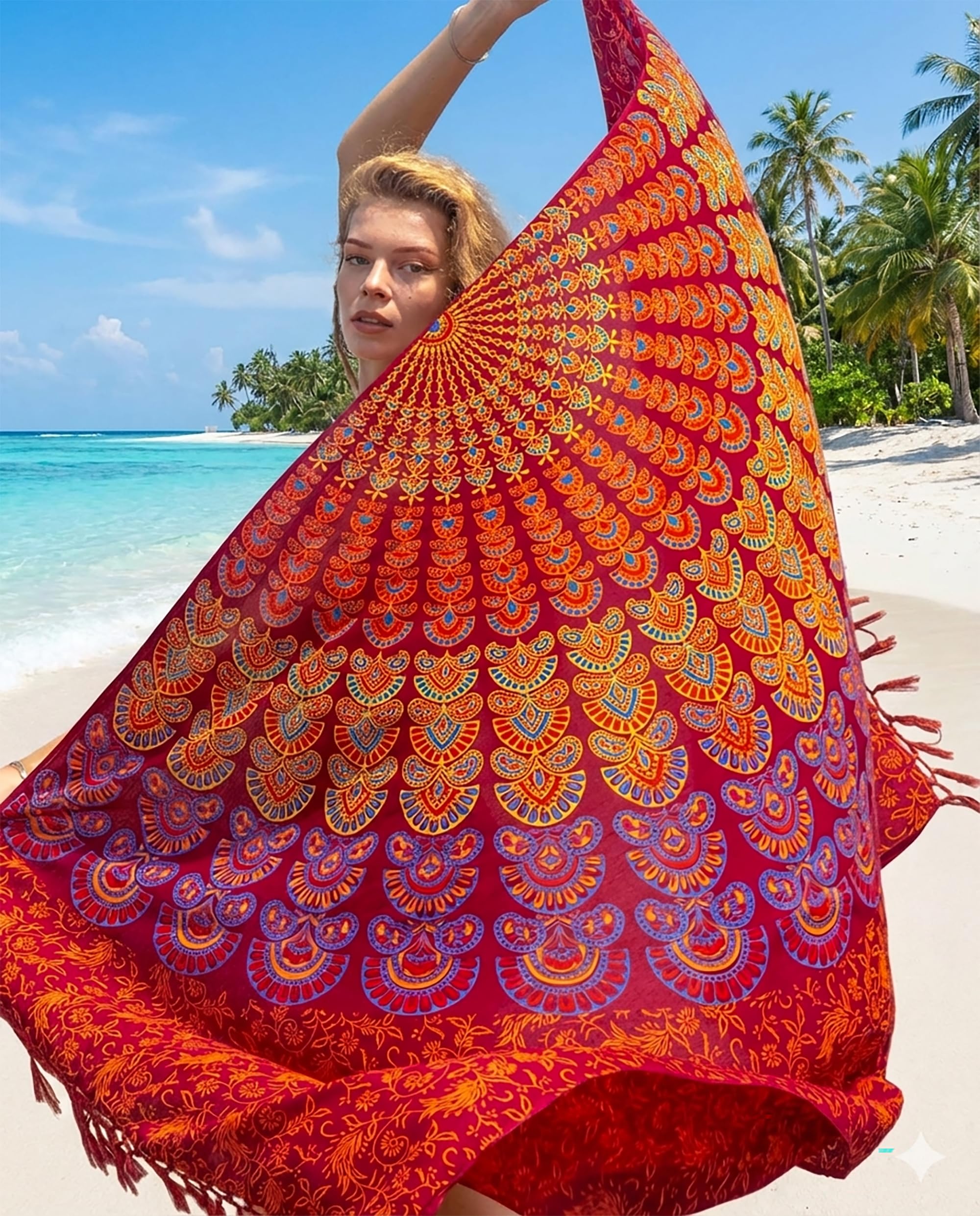 Mandala Life ART Pareo de Playa Para Mujer Boho Bikini Cover Up Cubierta Envolvente Falda Sarong Chal Vestido Piscina Vacaciones De BañadorTraje De Baño Tapiz Bohemio Colgar en la Pared 180x115cm