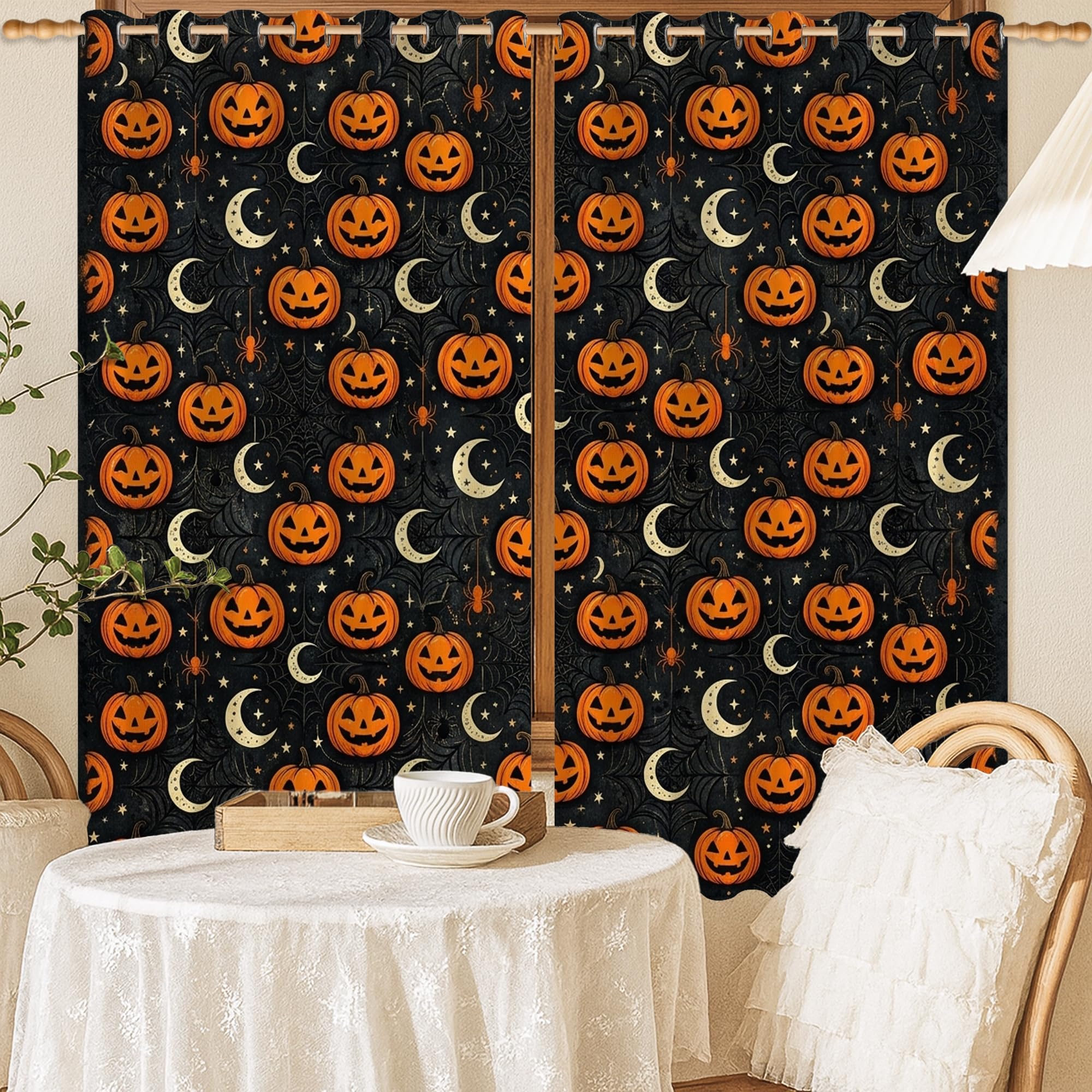 Rideaux occultants Jack-o'-Lantern orange 132x137cm pour salon et chambre