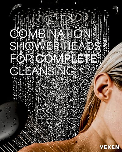 Miniatura 7 de Veken Cabezal de ducha de lluvia de alta presión de 12 pulgadas con brazo de extensión, cabezal de ducha de lluvia ancho con 6 rociadores de agua de