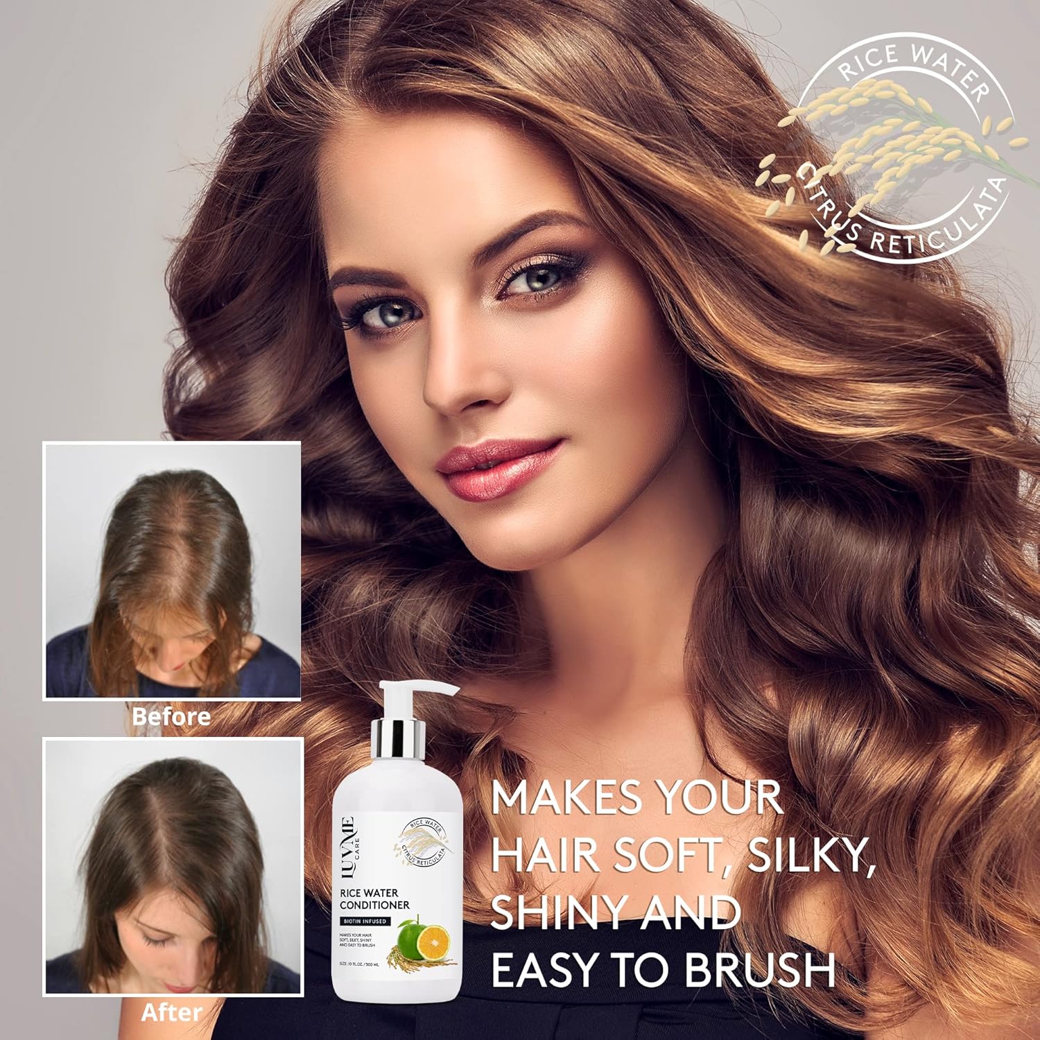 Luv Me Care Rice Water Hair Thickening Conditioner - with Biotin Improve Strength, Volume, and Shine, Deep Conditioning for Dry, Frizzy, or Curly Strands 10 Fl Oz - Image 6