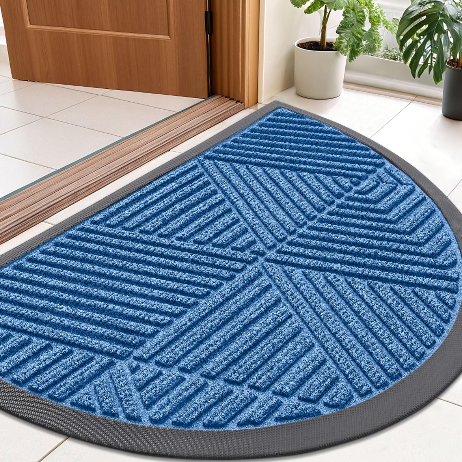 Smiry Half Circle Front Door Mat Outside Entrance, Rubber Doormat, 35x23