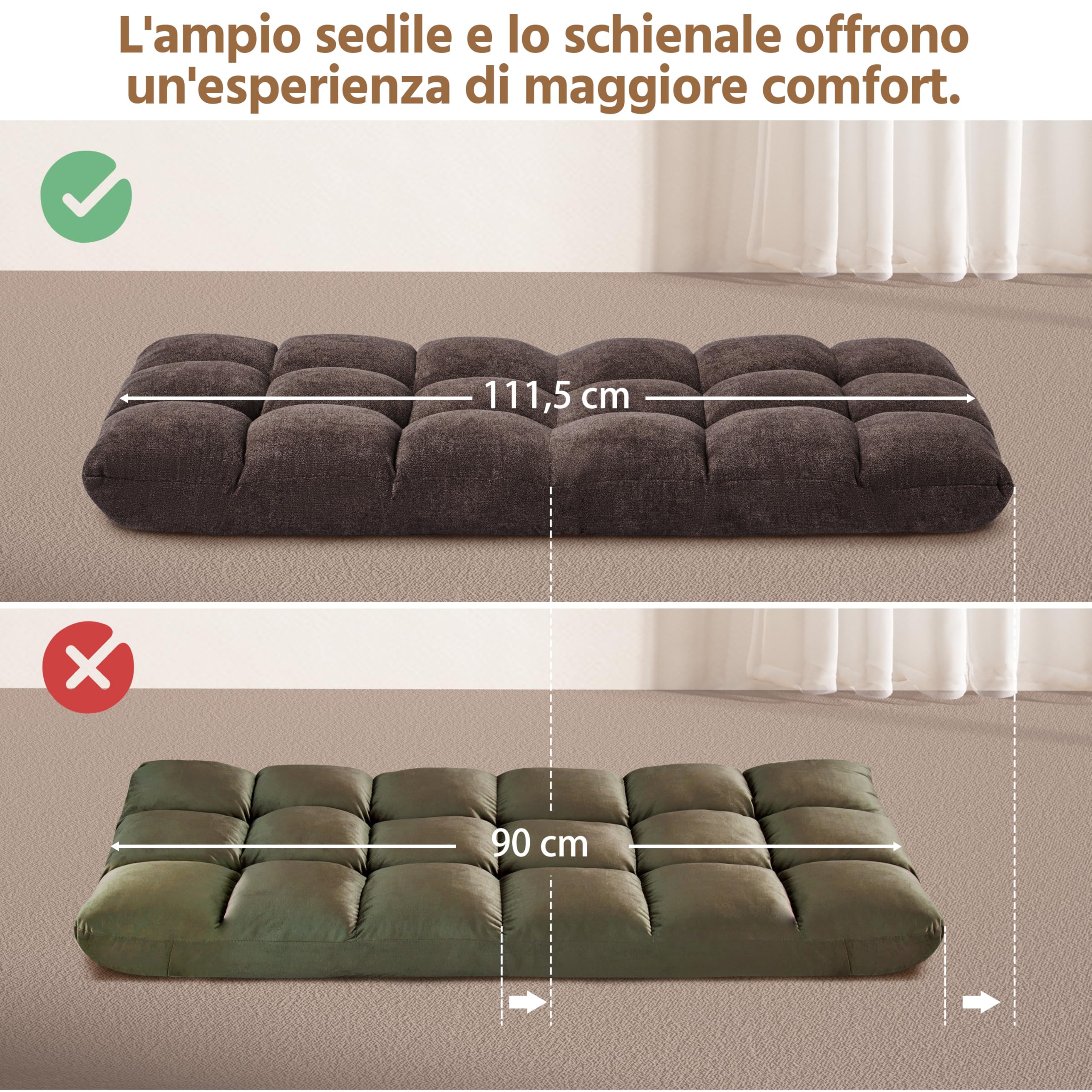 Yaheetech Poltrona da Terra Schienale Reclinabile 14 Posizioni da 90° a 180° Sedia Imbottita Relax da Pavimento Pieghevole Divano Lazy per Soggiorno Lettura Yoga Casa Ufficio Meditazione Marrone | Marrone, 14 Posizioni Regolabili da 90° a 180°, Perfetta p