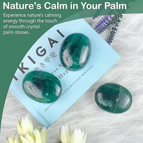 Miniatura 3 de Piedra de palma de fluorita múltiple de 55 a 2.362 in, piedra de preocupación, curación de chakras, reiki, piedra pulida, bolsillo tallado a mano y