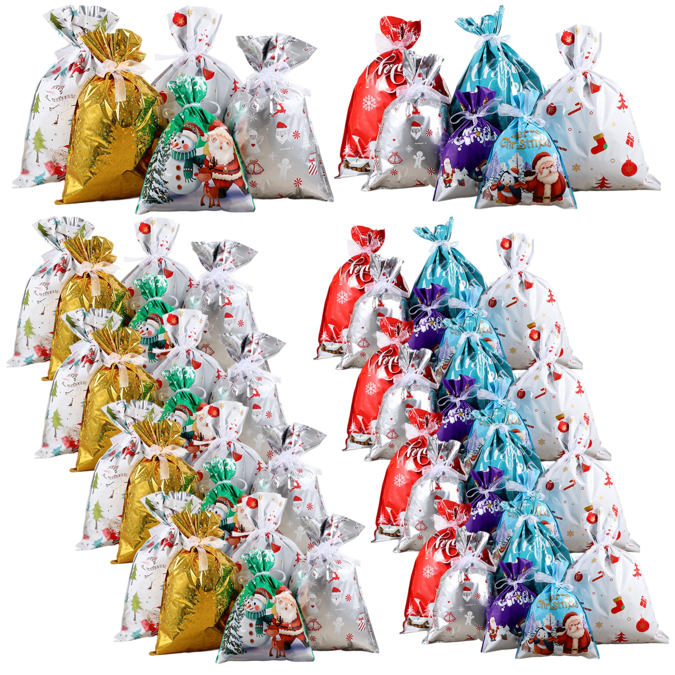 Bolsas de regalos de fiesta Navidad 55 piezas PE Bolsas de regalos navideños con cordón