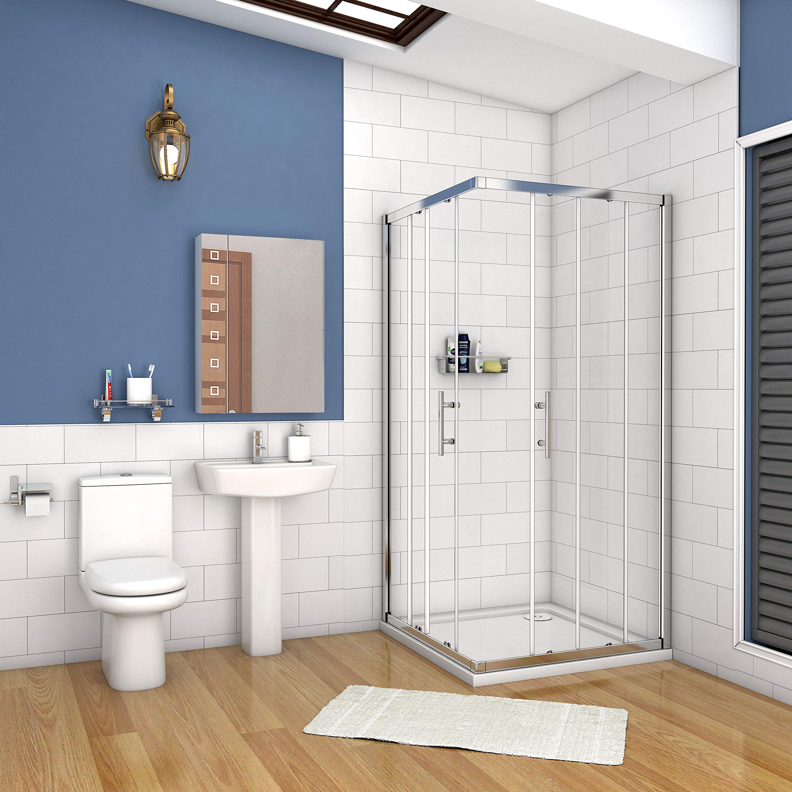 Box Doccia angolare 80x80x195cm vetro 2 ante una fissa ed una scorrevole