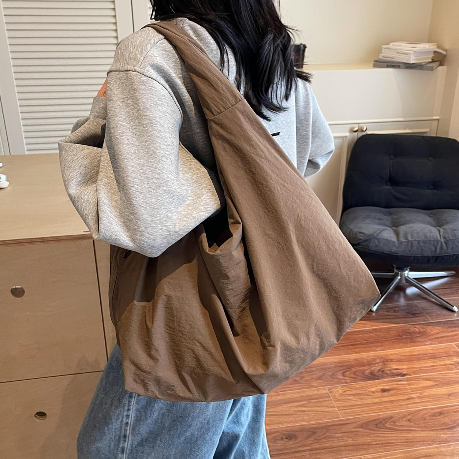 Women Solid Color Slouchy Tote Bag Large Capacity Shoulder Purse Versatile Underarm Bag Hobo Bag Travel Vacation - Image 2