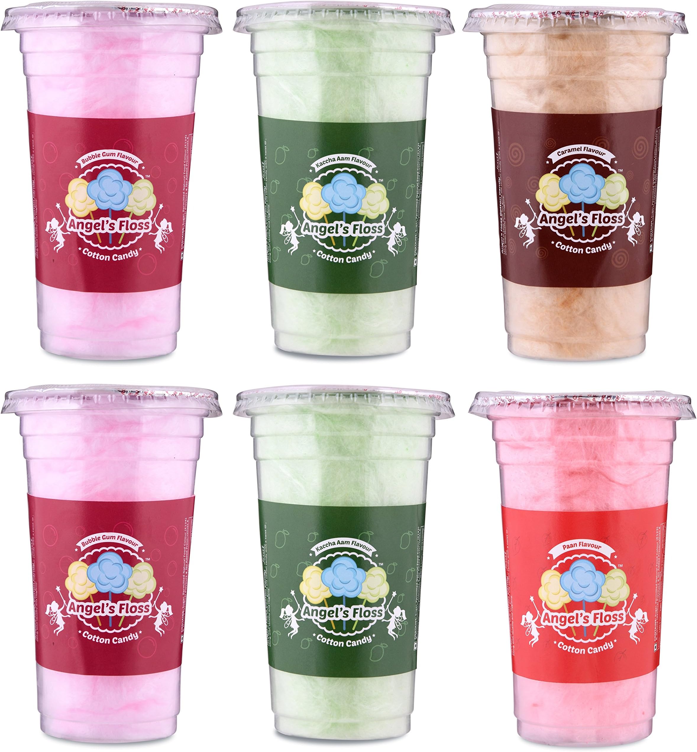 - Cotton Candy's / Candy Floss / Buddhi Ke Baal - Bubble Gum / Caramel / Kaccha Aam / Paan Flavour - 30 GMS Each - Pack of 6 (2 Bubble Gum + 2 Kaccha Aam + 1 Caramel + 1 Paan)