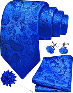 3.15"（8cm） Mens Paisley Tie and Lapel Pin Necktie Hankerchief Cufflinks Set for Men