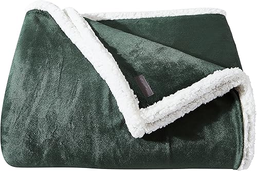 Miniatura 2 de Eddie Bauer - Manta King, forro polar reversible y ropa de cama de oveja sintética, decoración de felpa para el hogar (verde sólido, King)