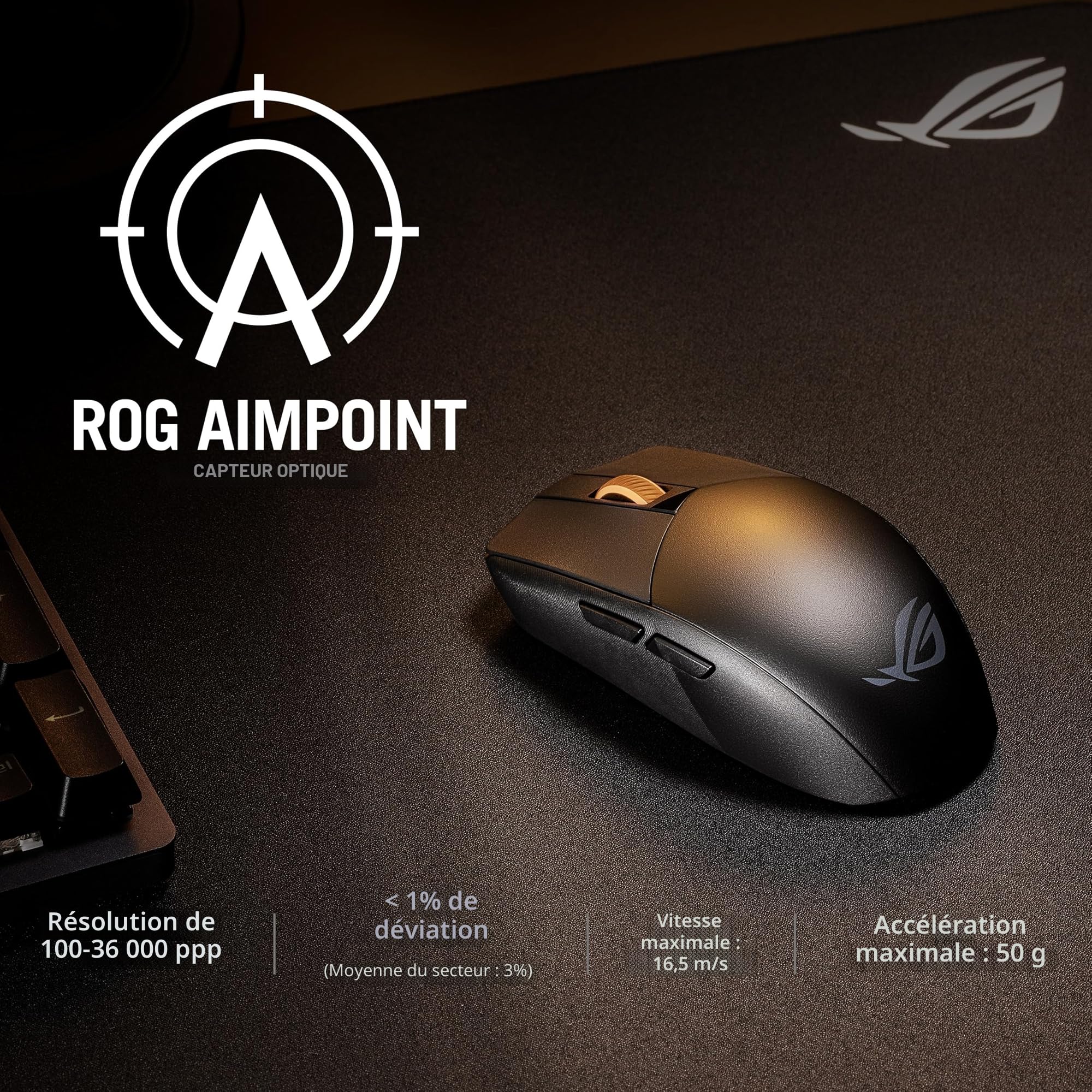 ASUS ROG Strix Impact III Wireless - Souris Gaming ambidextre sans-Fil légère de 57g, Capteur Optique AimPoint à 36000 DPI, Connectivité Trimode, Récepteur ROG Omni