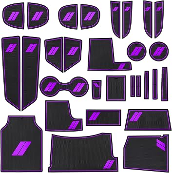 for Dodge Charger Accessories 2010-2014 Non-Slip Anti Dust Cup Holder Insert Center Console Shifter Liner Trim Door Packet Mats Premium Custom Interior 29PC Set Purple Trim