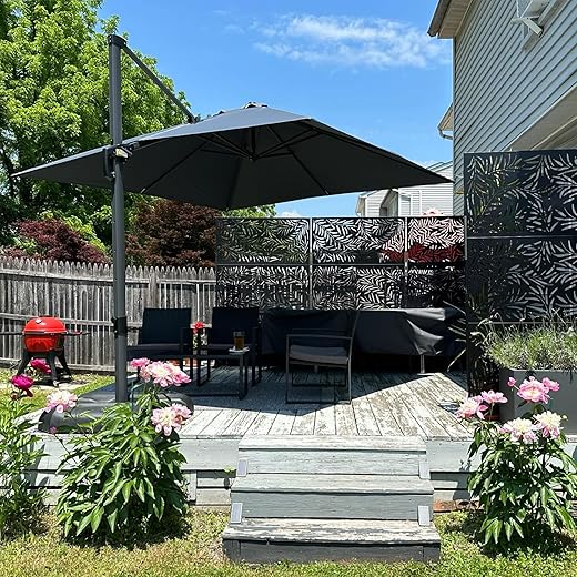 PURPLE LEAF 9 Feet Patio Umbrella Outdoor Cantilever Square Umbrella Aluminum Offset Umbrella with 360-degree Rotation for Garden Deck Pool Patio, Grey