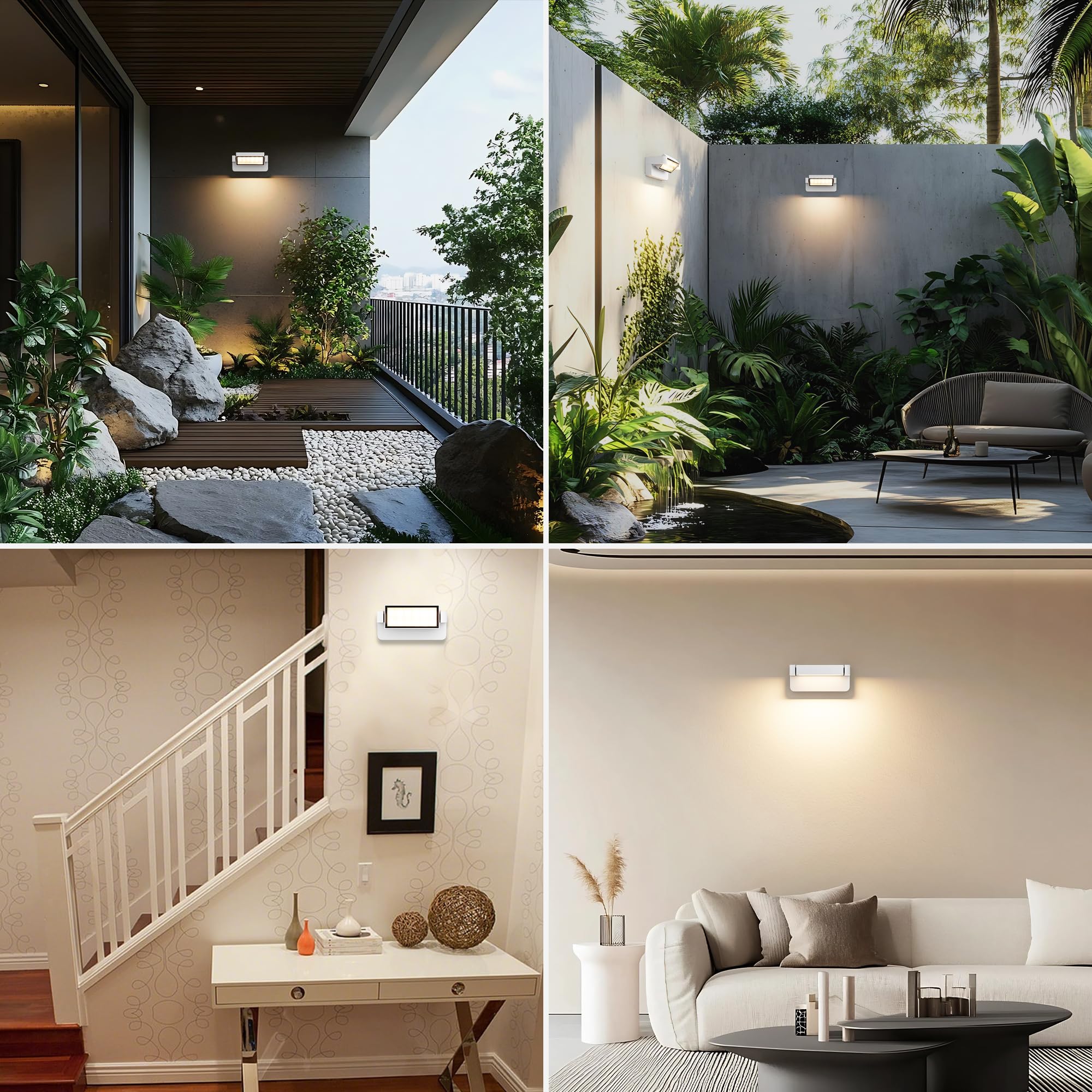Aipsun Applique LED Extérieur 24W - Panneau Ajustable 350° en Aluminium, IP65 Blanc, 1500 Lumens, 3000K, pour Garage, Terrasse, Jardin