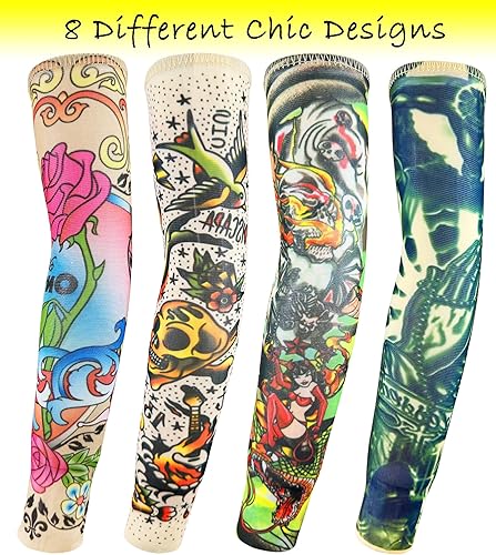 Miniatura 3 de iToolai Mangas de brazo de tatuaje falso a granel, 8 piezas de protección solar temporal para niños pequeños y grandes