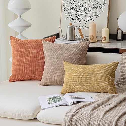 Miniatura 5 de Kevin Textile Fundas de cojín texturizadas de lino sintético para sofá, cremallera invisible, 18 x 18 pulgadas (juego de 2, lino natural)