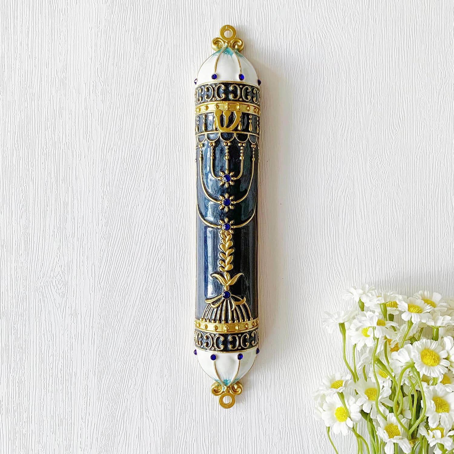 Hand-Painted Mezuzah, 9.5 Inches Large Mezuzah with Exquisite Enamel Design, Pomegranate Flower, and Scroll Included, for Jewish Occasions (Black(Large)) image 4
