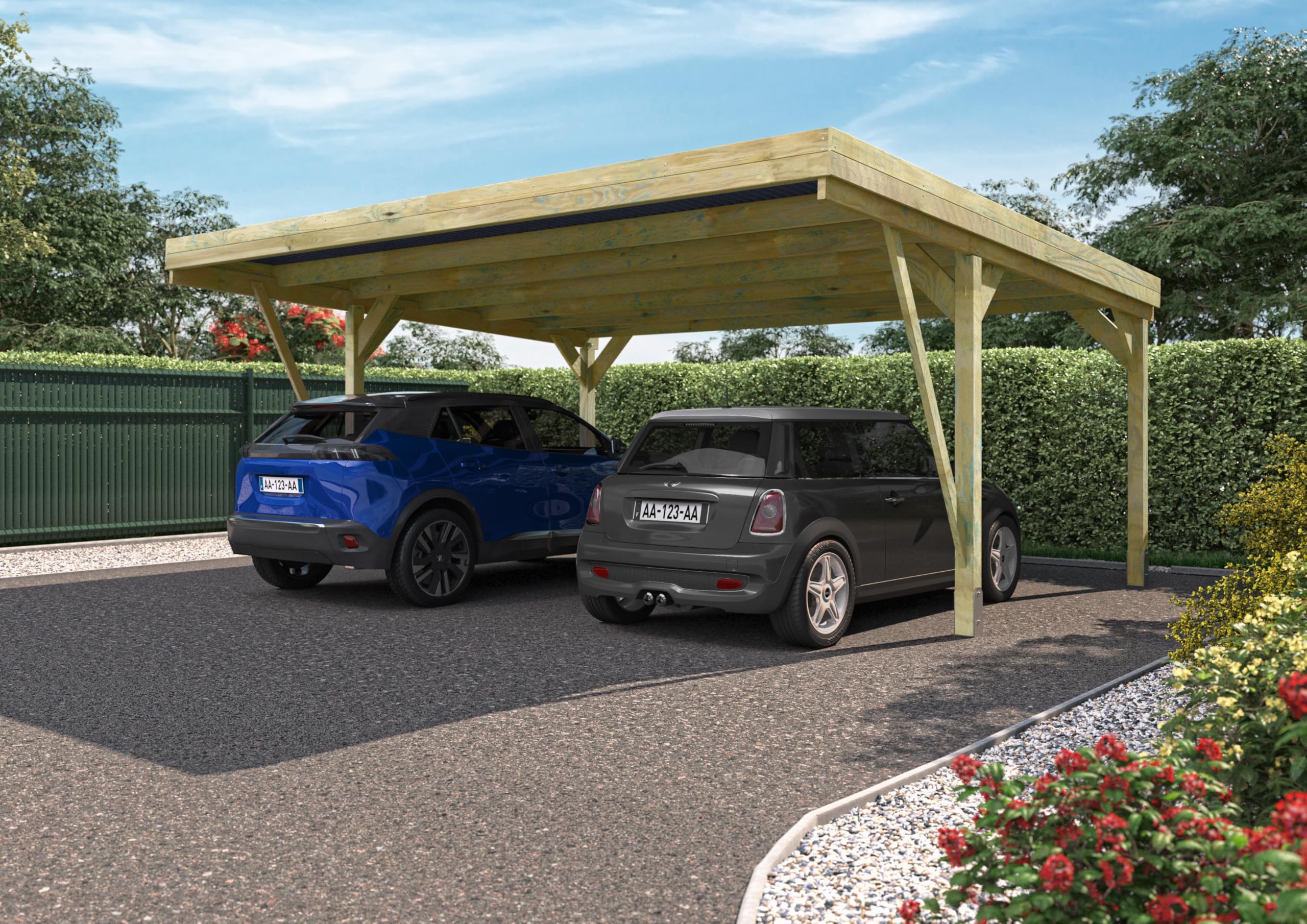 Carport 2 Voitures en Bois traité 29,2 m² - Victor Design 604x512x273 cm - Cerland