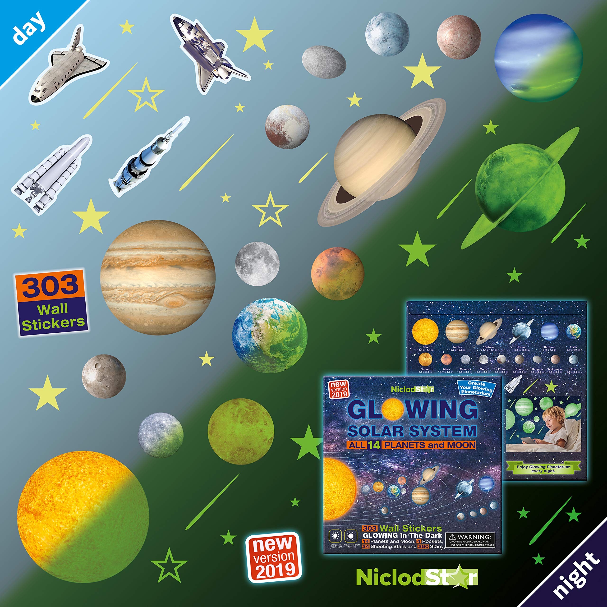 100 Pcs Glow In The Dark Stars And Planets Stickers For Ceiling