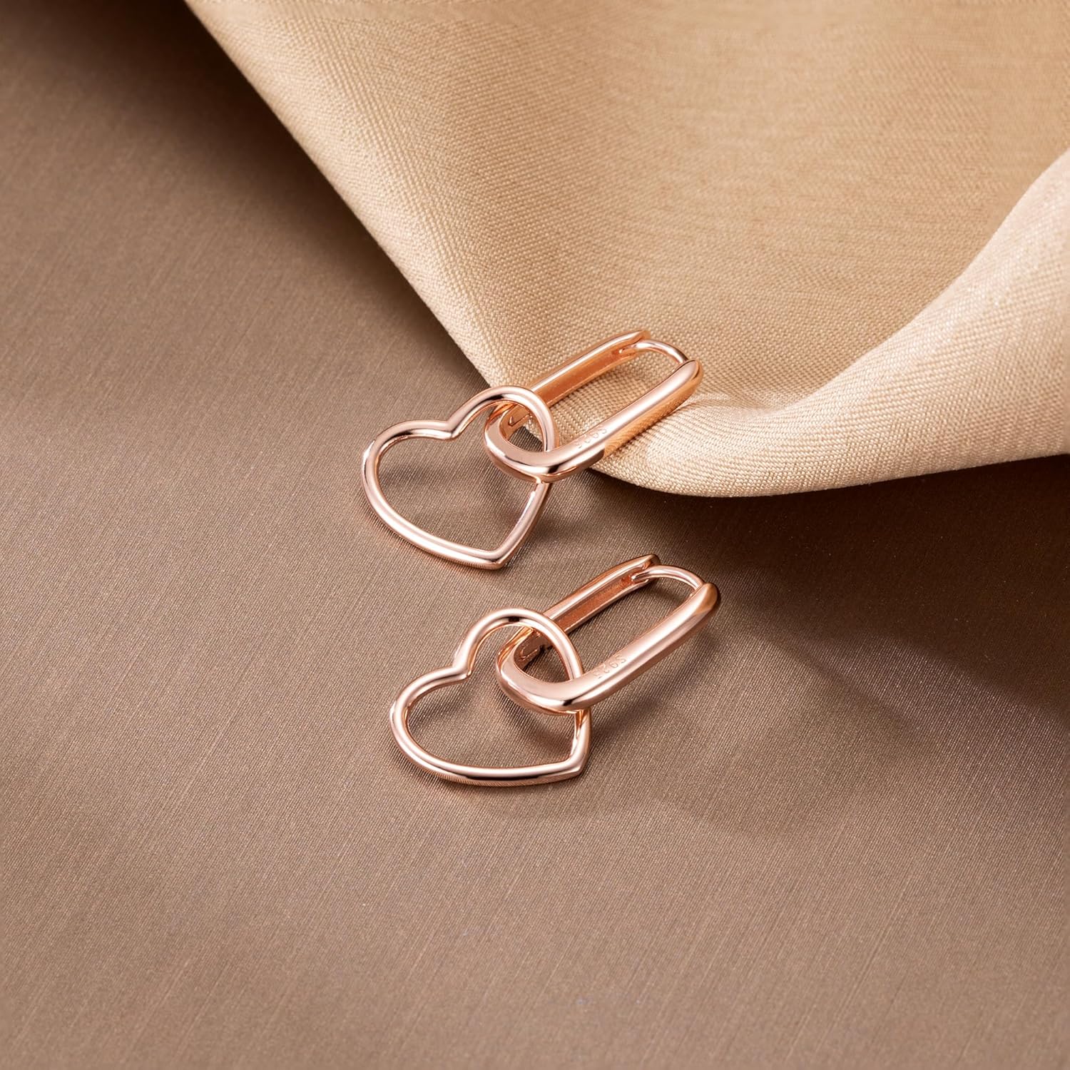 Reffeer 925 Sterling Silver Heart Drop Earrings Hoop for Women Teens Minimalist U Hoop Earrings Link Drop Earrings