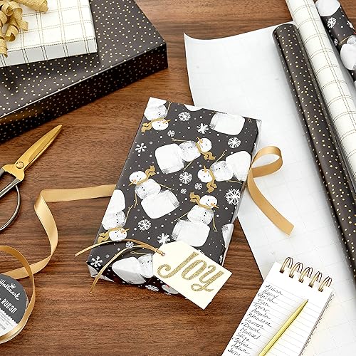 Miniatura 9 de Hallmark Papel de regalo de Navidad negro con líneas de corte en el reverso (3 rollos 120 pies cuadrados ttl) Papá Noel retro, cuadros de búfalo