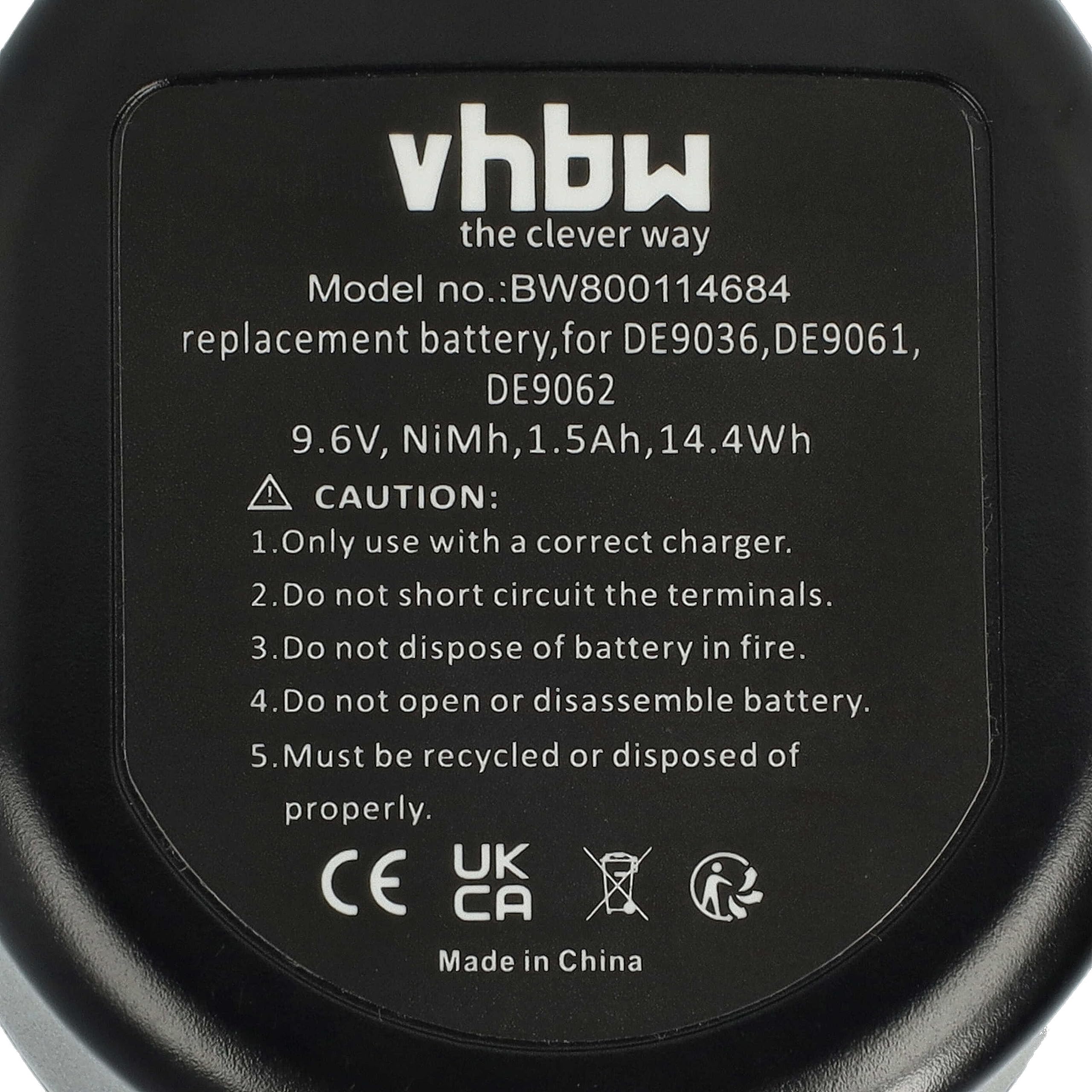vhbw 3x NiMH akumulator 1500 mAh (9,6 V) do elektronarzędzi narzędzia Powertools Tools takie jak Dewalt DE9061, DE9062, DW9061, DW9062