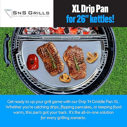 Miniatura 48 de SnS Grills Drip 'N Roast Pan de 22 pulgadas, bandeja de goteo todo en uno, sartén para asar y hornear al aire libre y uso en horno interior, acero