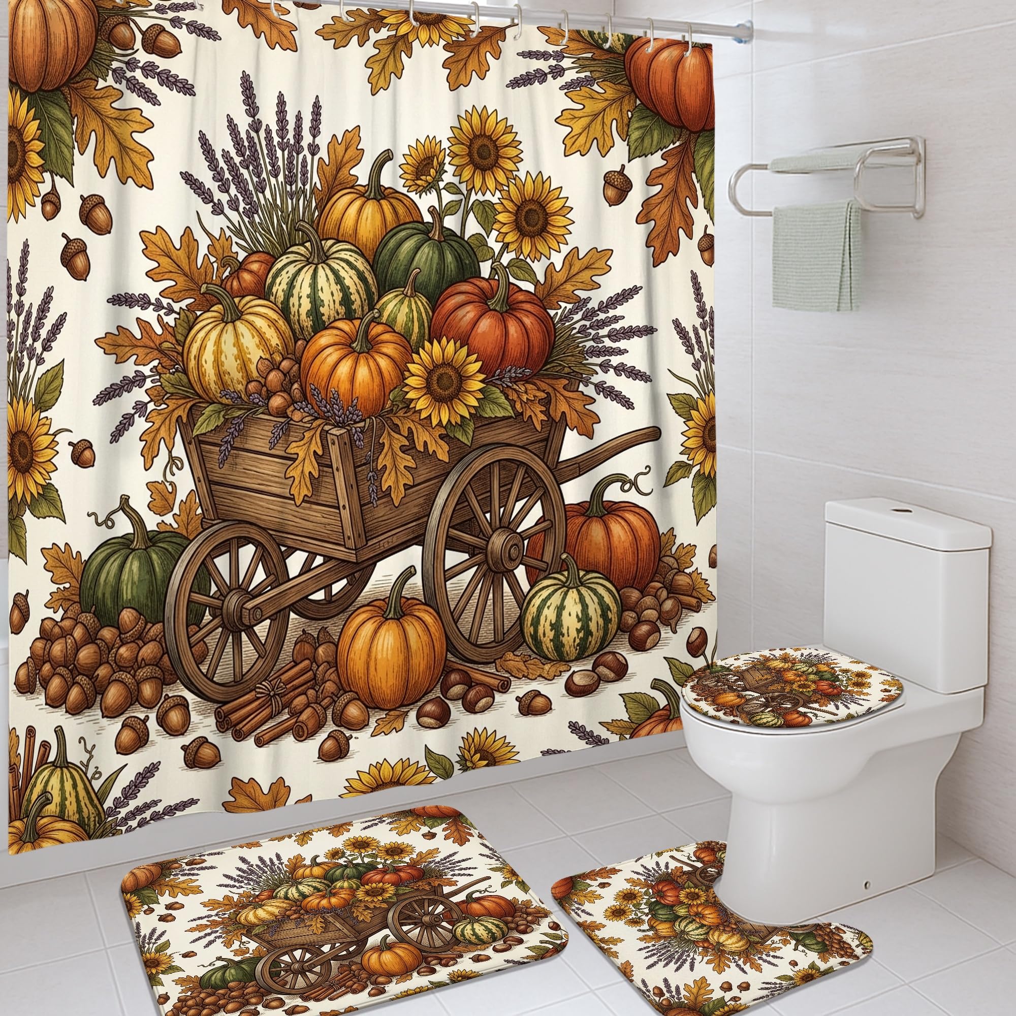 Rideau de douche citrouilles pour créer une ambiance d'automne dans votre appartement