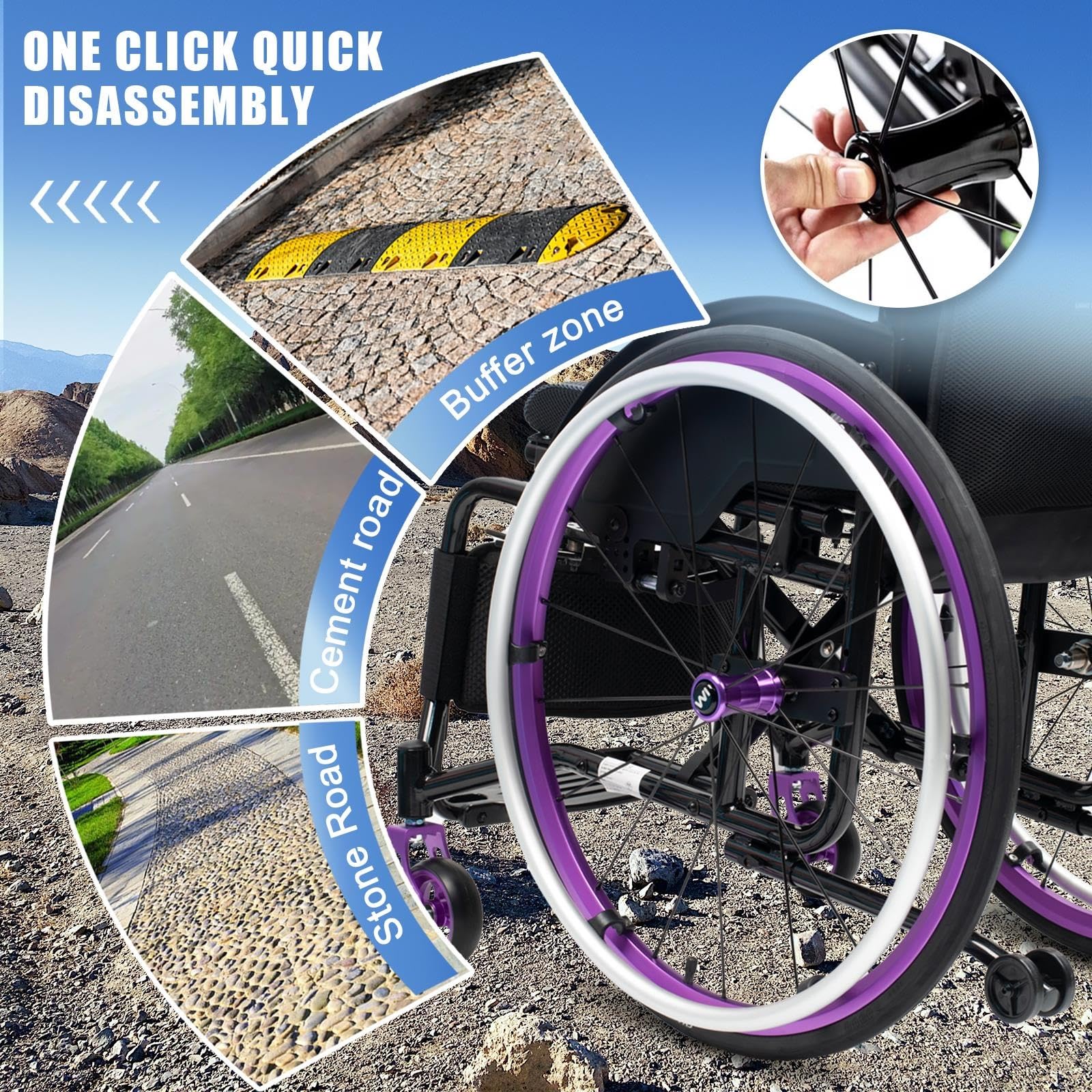 Sedia a rotelle pieghevole super leggera con telaio in alluminio