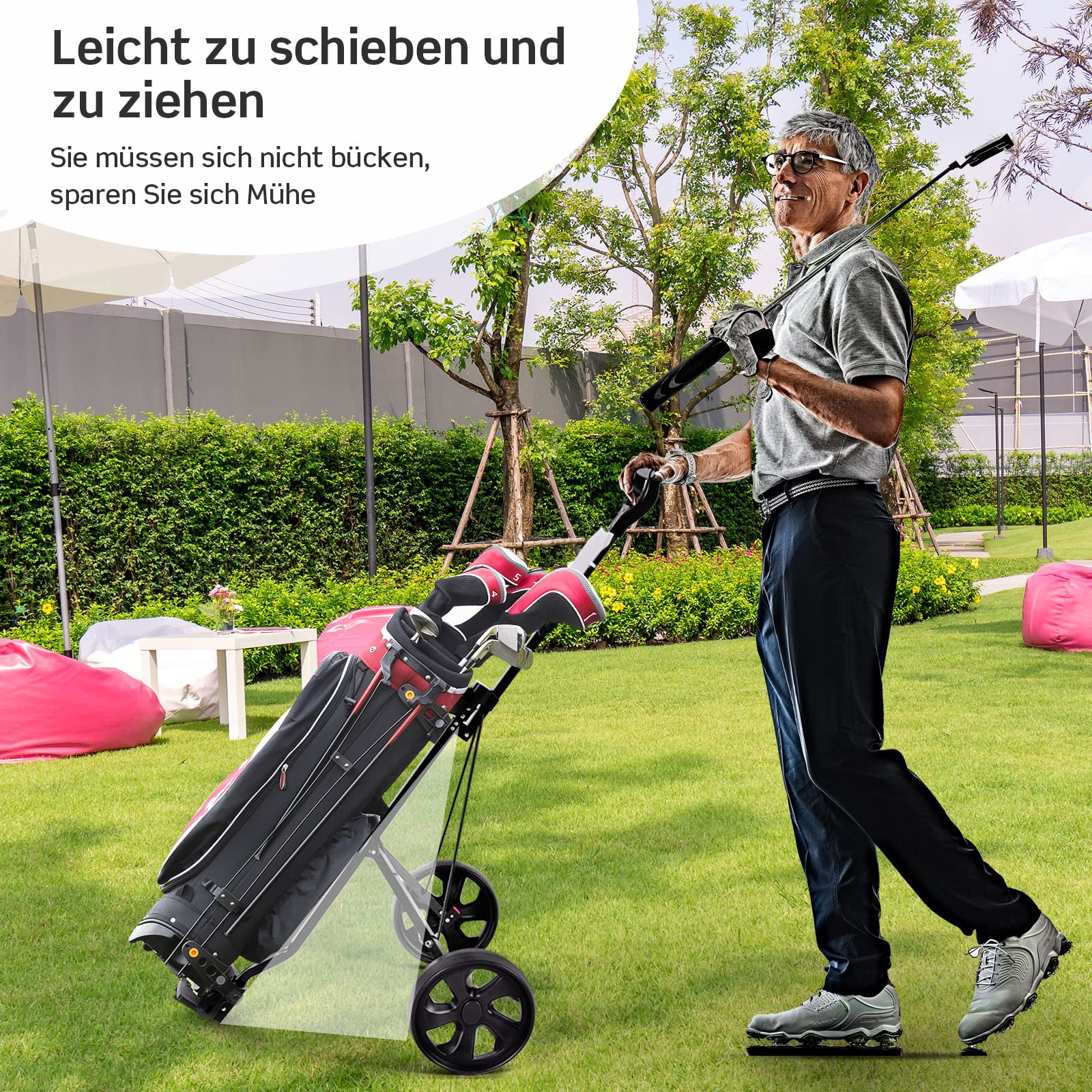 GYMAX Golf Trolley 2 Rad, Golftrolley klappbar mit Anzeigetafel, Leichter Golf Push Cart für Golfschläger & Golfbag