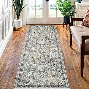 Madane Washable Runner Rug - 2x6 Rug Runners for Hallways 6 Feet Non Slip Vintage Kitchen Runner Rug Ultra-Thin Bathroom Runner Rugs Carpet Laundry Room Bedroom (2x6ft, Green/Gold)