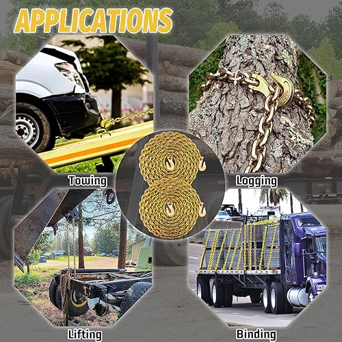 Miniatura 33 de Cadena de transporte de 3/8 pulgadas, cadena de remolque G80 con ganchos de seguridad y agarre G70 Carga de trabajo de 7100 libras Cadena