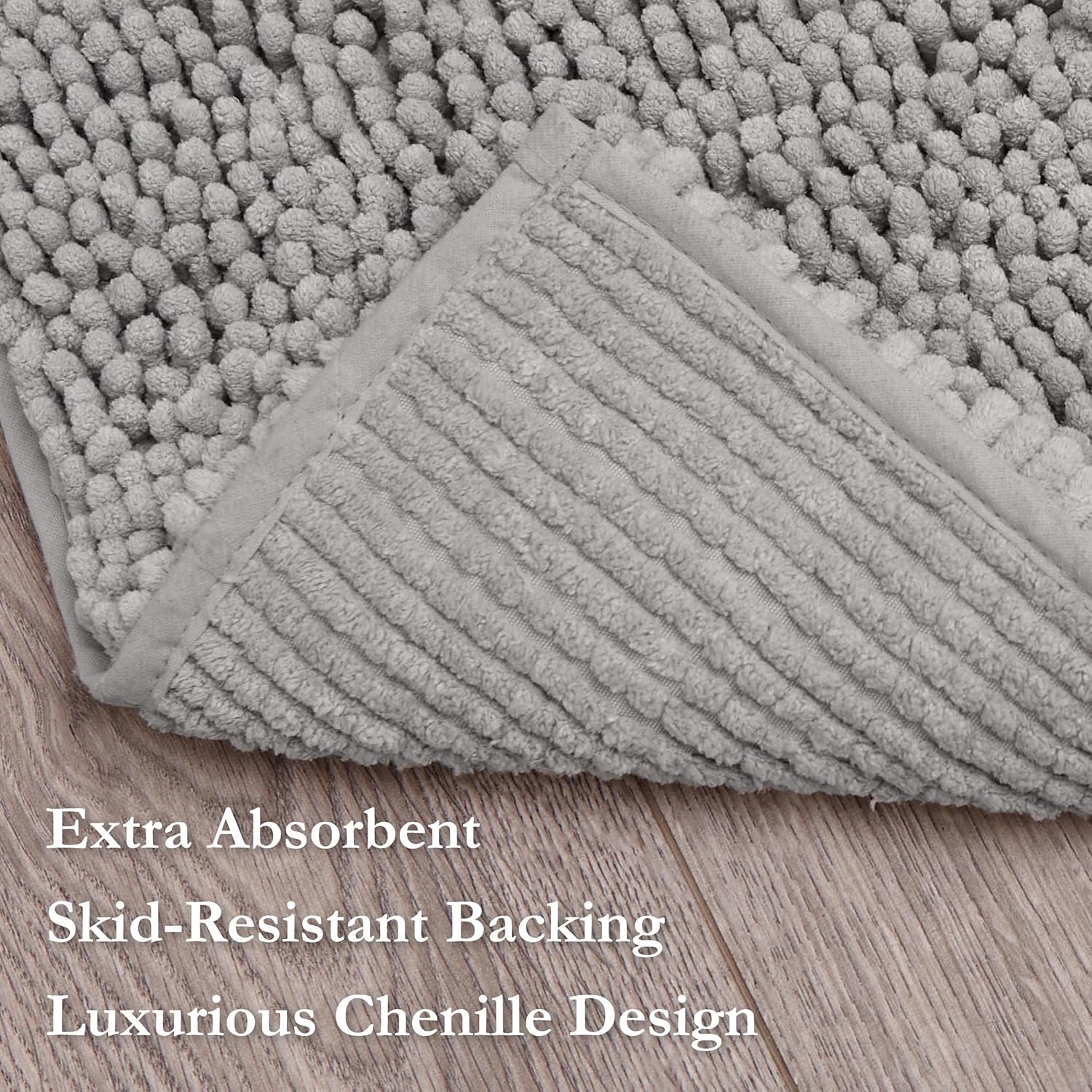 Creative Home Ideas Resort Collection Plush Chenille Bathroom Rugs – Non-Slip Backing and Machine Washable, Light Grey - 21 x 34 Inches Bath Mat