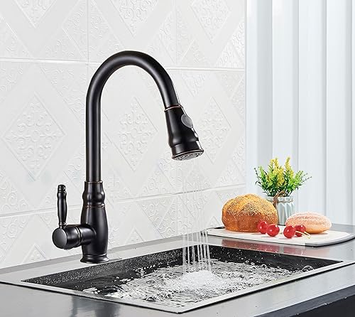 Miniatura 4 de SEIDO Grifo de cocina extraíble de arco alto de una sola manija, grifos de cocina de acero inoxidable con rociador extraíble, grifo de fregadero de