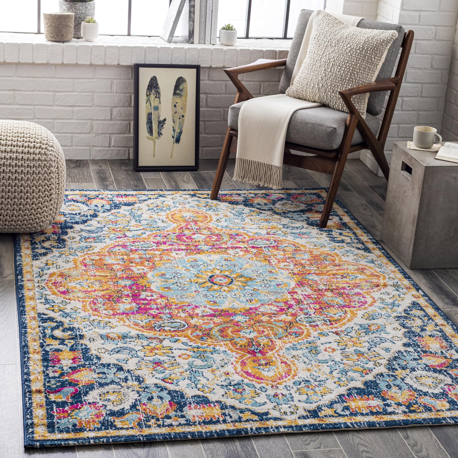 Livabliss Aflou Vintage - de Course Salon Salon 160x216 cm, Couloir, Cuisine - bohème Traditionnel Multicolore, Easy Care - bohème Grand, Orange, Bleu Marine, Aqua, Bleu